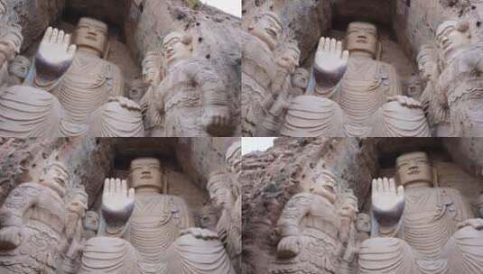 天梯山石窟泥塑佛像航拍高清在线视频素材下载