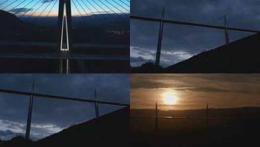 法国米约高架桥白天夜晚早中晚大桥美景高清在线视频素材下载