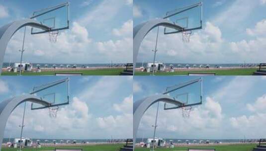 8k实拍海边篮球场高清在线视频素材下载