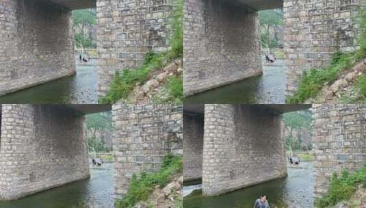 济南南部山区云河桥，野外山谷溪流玩水地高清在线视频素材下载