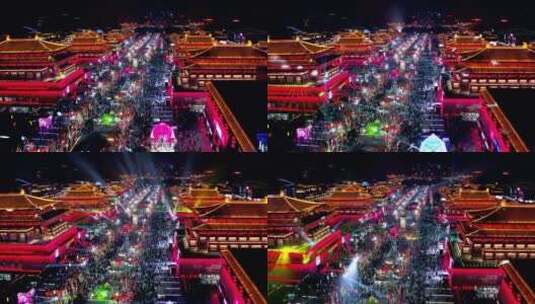 陕西西安大唐不夜城夜景航拍风光高清在线视频素材下载