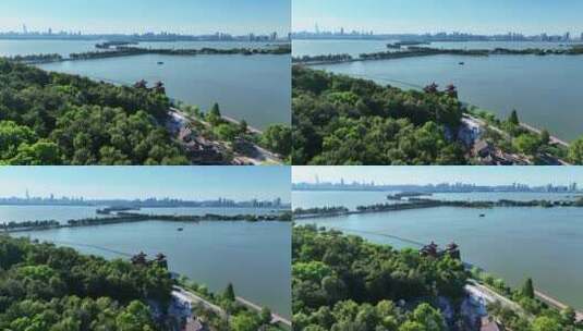 航拍武汉地标5A级旅游景区东湖绿道自然风光高清在线视频素材下载
