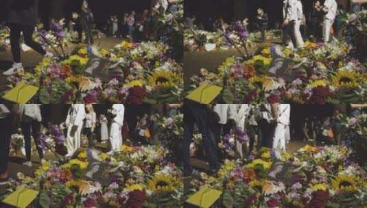 伦敦绿色公园的花卉贡品和哀悼者高清在线视频素材下载