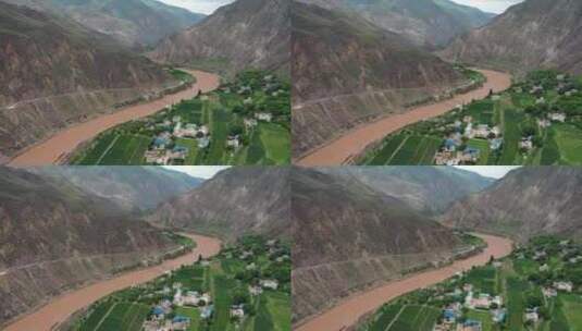 西藏芒康G214滇藏公路澜沧江航拍风光高清在线视频素材下载