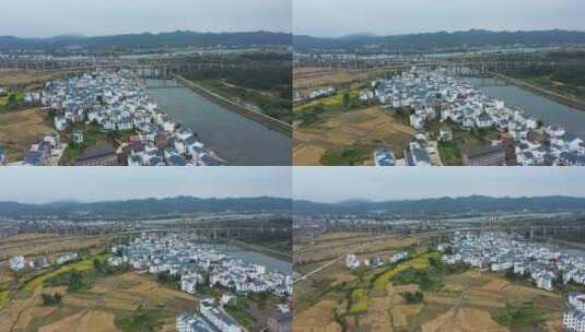 金色稻田高铁动车运行4K航拍高清在线视频素材下载