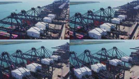 深圳盐田港集装箱起重机桥吊近景右环绕高清在线视频素材下载