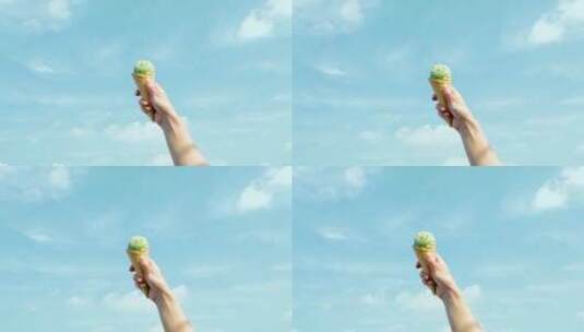 夏天实拍蓝天下女孩举起冰淇淋高清在线视频素材下载