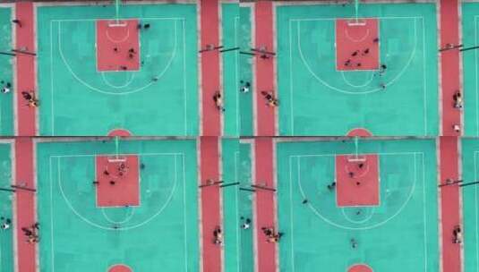 航拍城市校园篮球场运动健身比赛的人群高清在线视频素材下载
