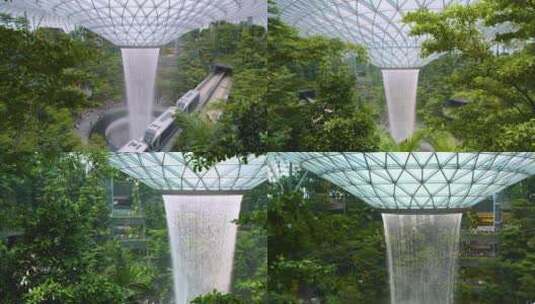 新加坡樟宜机场 室内瀑布高清在线视频素材下载