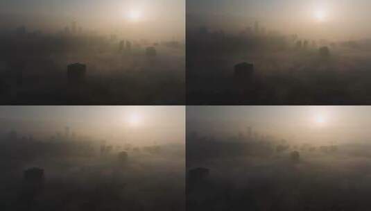 成都早晨平流雾日出城市景观高清在线视频素材下载