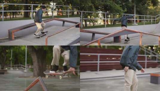 用滑板跳跃街头滑板花样滑板升格高清在线视频素材下载