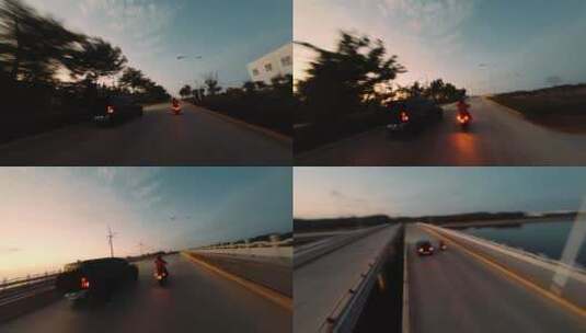 穿越机追拍公路摩托车高清在线视频素材下载
