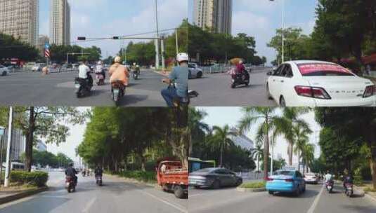 马路上骑电单车 骑行第一人称视角 街景高清在线视频素材下载