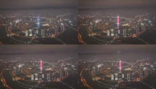 航拍城市立交桥夜景交通高清在线视频素材下载