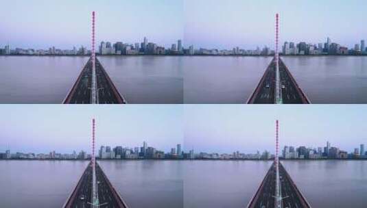 杭州西兴大桥车流交通航拍4K高清在线视频素材下载