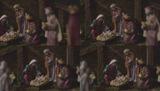 耶稣诞生场景雕塑特写高清在线视频素材下载