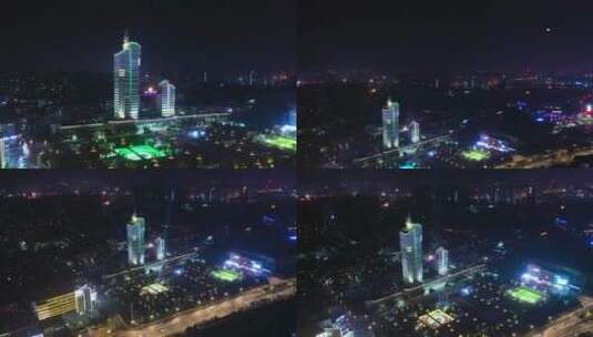 4K航拍湖南广电中心夜景高清在线视频素材下载