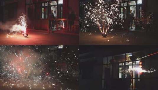 春节农村家门口慢镜头焰火合集高清在线视频素材下载