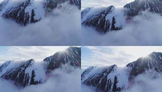 航拍风景冬季巴郎山雪山云海高清在线视频素材下载