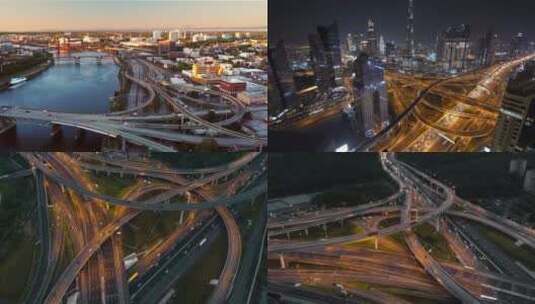 城市黄昏夜晚中的立交桥 视频合集高清在线视频素材下载