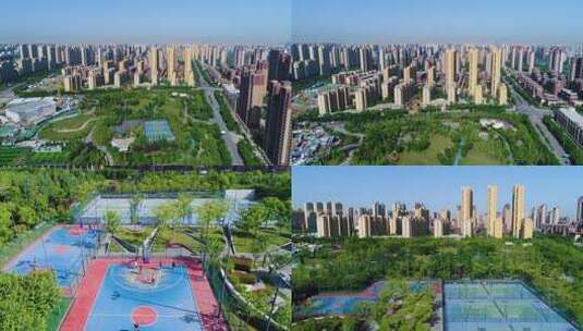 西安曲江文化运动公园航拍高清在线视频素材下载