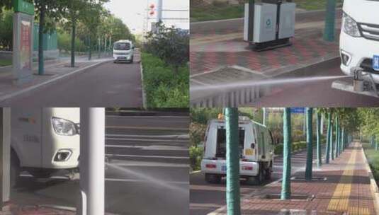 4K城市街道卫生洒水车喷洒洗地高清在线视频素材下载