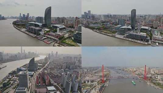 【原创】4K航拍上海杨浦区滨江黄浦江高清在线视频素材下载