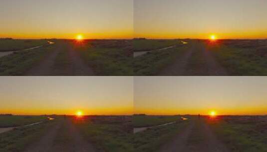 草原日出牧场牧民行走草原红太阳光线高清在线视频素材下载