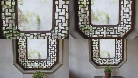 中国传统苏州园林古典建筑花窗高清在线视频素材下载
