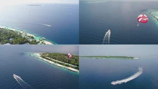 马尔代夫情侣玩滑翔伞冲浪度假旅行4K航拍高清在线视频素材下载