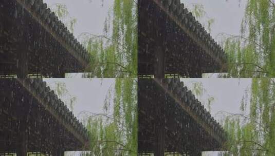 雨季雨天雨景古建筑屋檐雨滴意境高清在线视频素材下载