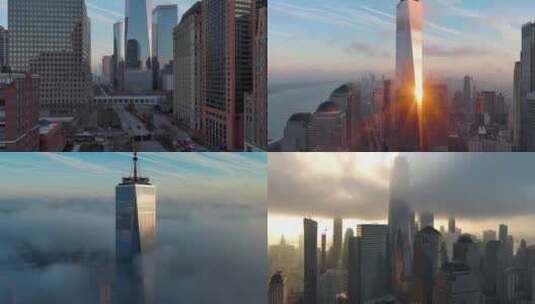 航拍纽约世界贸易中心一号自由塔摩天大楼高清在线视频素材下载