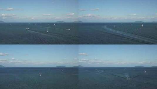 大海航拍帆船游艇来往高清在线视频素材下载