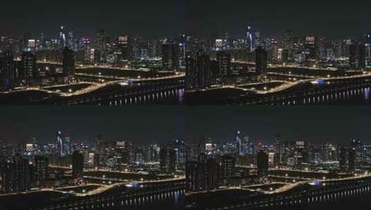 杭州钱江世纪城夜景航拍高清在线视频素材下载