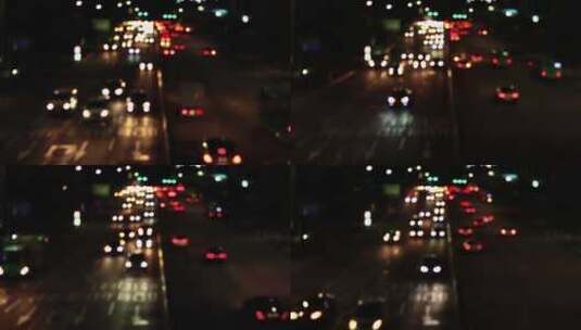 城市街道行驶车辆十字路口高架桥车尾灯高清在线视频素材下载