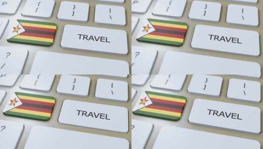 津巴布韦国旗和文字旅行按钮旅行到国家3D高清在线视频素材下载