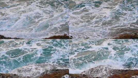 早晨大海海浪浪花拍打礁石高清在线视频素材下载