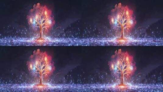 宽屏奇幻唯美树 粒子树舞台背景高清在线视频素材下载