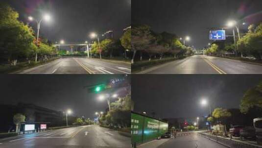 城市夜晚开车第一视角汽车窗外沿途风景马路高清在线视频素材下载