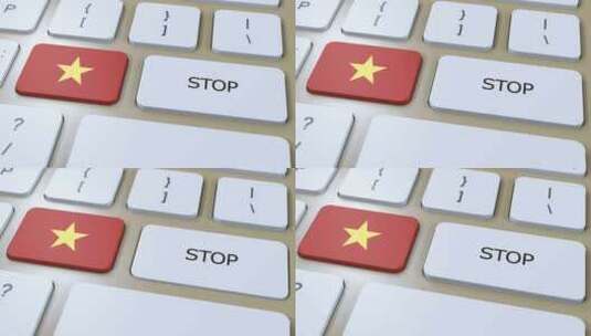 越南国旗和停止按钮3D动画高清在线视频素材下载