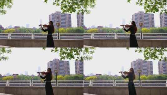 小提琴家天津海河边拉小提琴5高清在线视频素材下载
