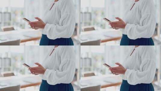 商业女性，手和电话用于社交网络打字进行交高清在线视频素材下载