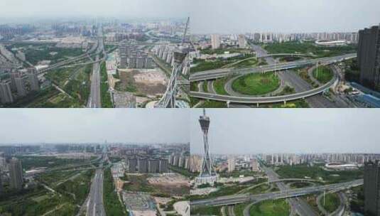 郑州城市高架桥交通航拍高清在线视频素材下载