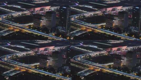 夜景亮化郑州东站车辆快速路左移高清在线视频素材下载