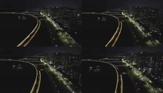 广东珠海城市夜景交通航拍高清在线视频素材下载