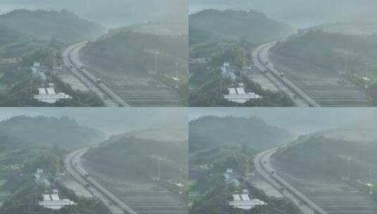 穿过山区农村的高速公路航拍高清在线视频素材下载