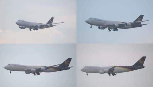 4K稳定：UPS波音747降落深圳机场高清在线视频素材下载