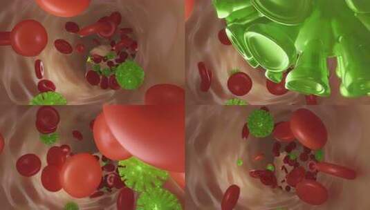 血液中冠状病毒的3D渲染可视化高清在线视频素材下载