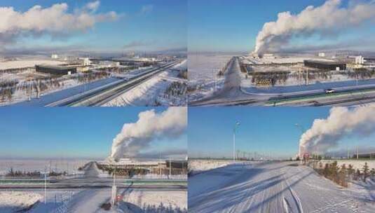 额尔古纳冬季城市冰雪道路高清在线视频素材下载