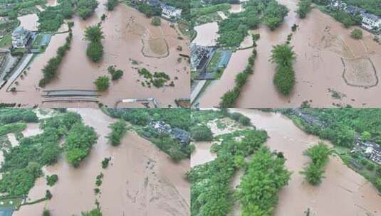 桂林夏季暴雨洪水航拍高清在线视频素材下载